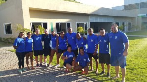 Atletas e comissão técnica no CT Unimed, em Guaratiba/RJ